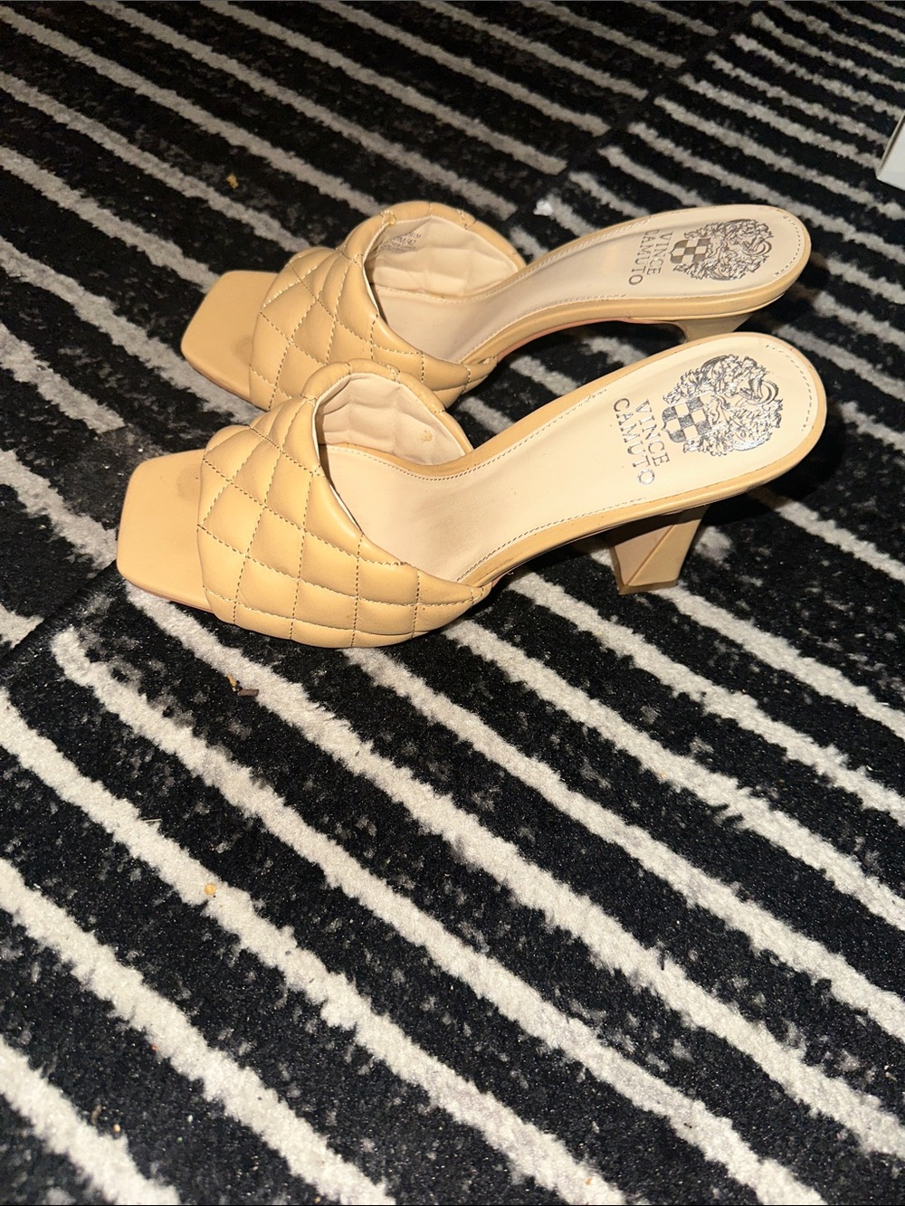 Vince Camuto Quilted Slide Mules in Tan - Picture 2 of 3